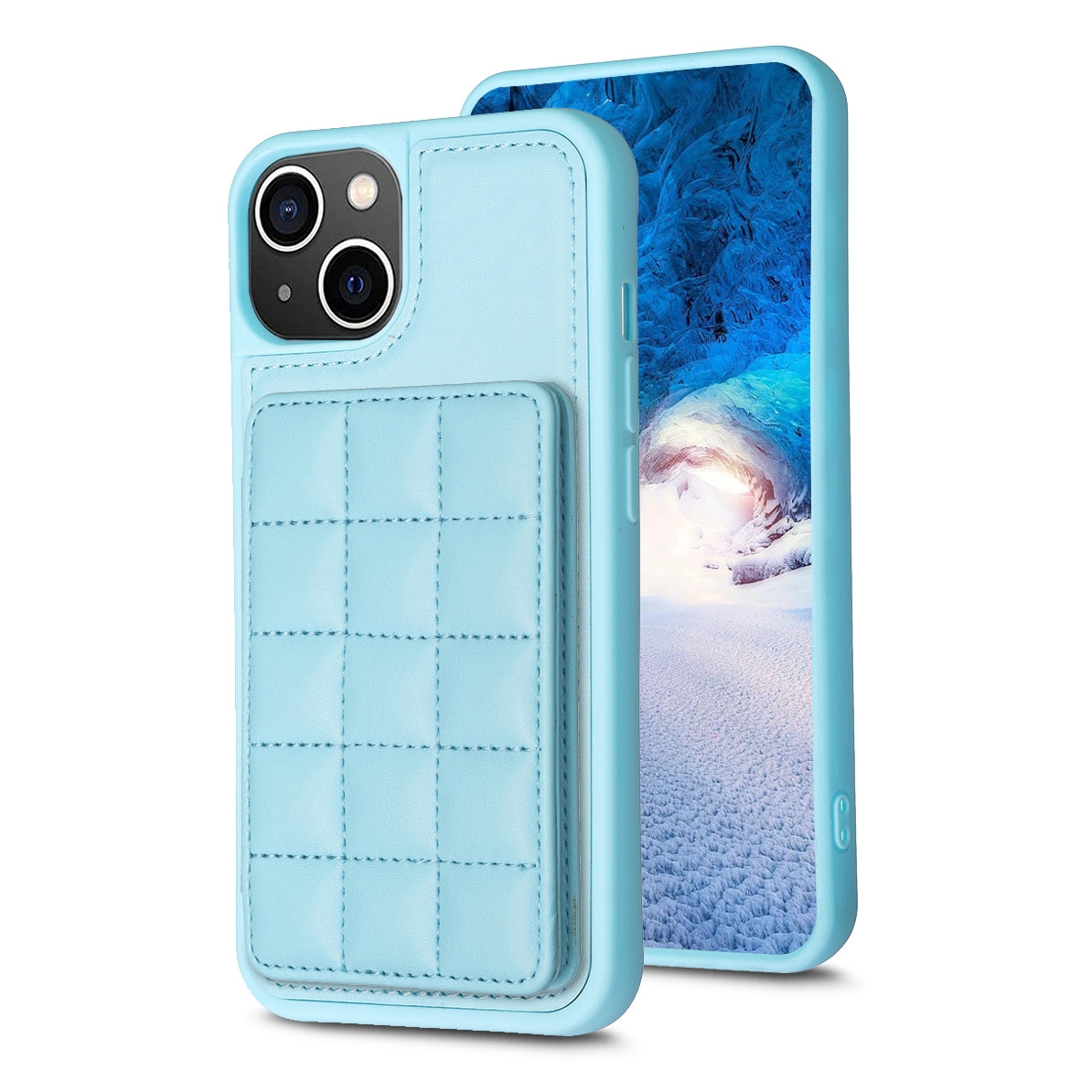 ELECTROPRIME For iPhone 15 Grid Card Slot Holder Phone Case(Blue)