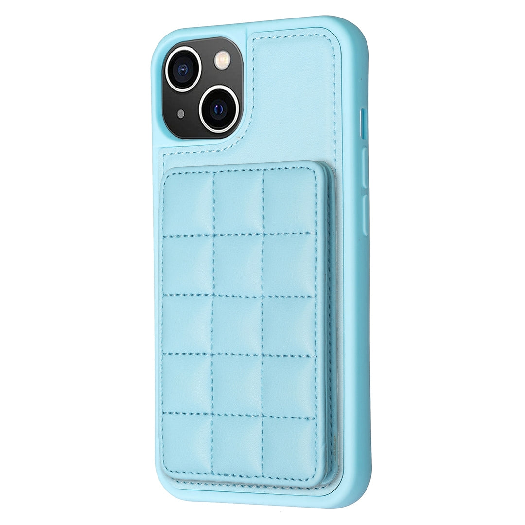 ELECTROPRIME For iPhone 15 Grid Card Slot Holder Phone Case(Blue)