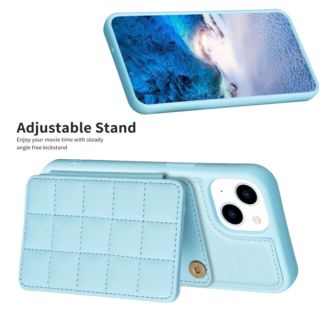 ELECTROPRIME For iPhone 15 Grid Card Slot Holder Phone Case(Blue)