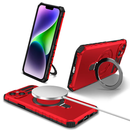 ELECTROPRIME For iPhone 15 MagSafe Magnetic Holder Phone Case(Red)