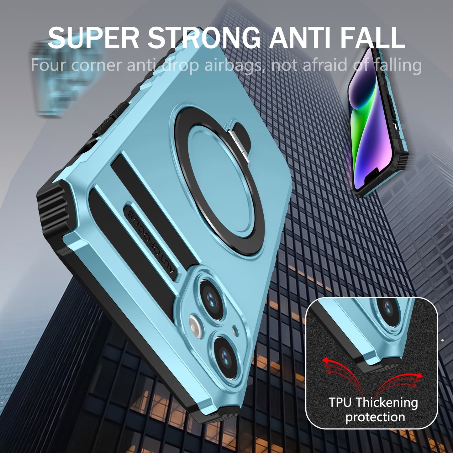 ELECTROPRIME For iPhone 15 MagSafe Magnetic Holder Phone Case(Light Blue)