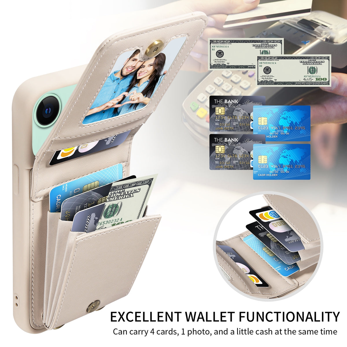 ELECTROPRIME For iPhone 15 Plus Crossbody Lanyard Zipper Wallet Leather Phone Case(Beige)