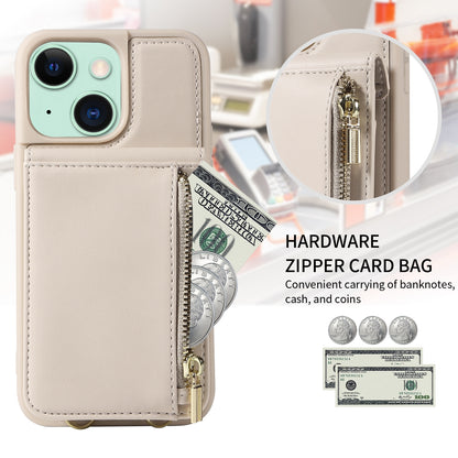 ELECTROPRIME For iPhone 15 Plus Crossbody Lanyard Zipper Wallet Leather Phone Case(Beige)