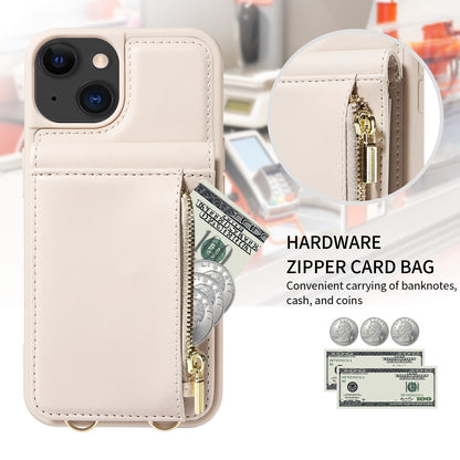 ELECTROPRIME For iPhone 15 Crossbody Lanyard Zipper Wallet Leather Phone Case(Beige)