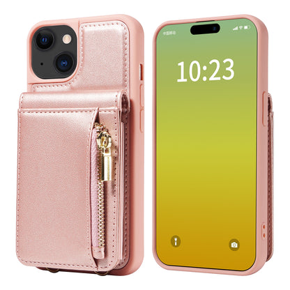 ELECTROPRIME For iPhone 15 Crossbody Lanyard Zipper Wallet Leather Phone Case(Rose Gold)