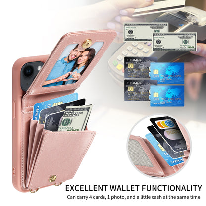ELECTROPRIME For iPhone 15 Crossbody Lanyard Zipper Wallet Leather Phone Case(Rose Gold)