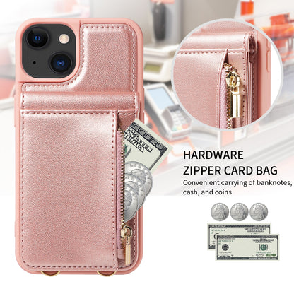 ELECTROPRIME For iPhone 15 Crossbody Lanyard Zipper Wallet Leather Phone Case(Rose Gold)