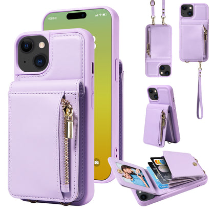 ELECTROPRIME For iPhone 15 Crossbody Lanyard Zipper Wallet Leather Phone Case(Purple)