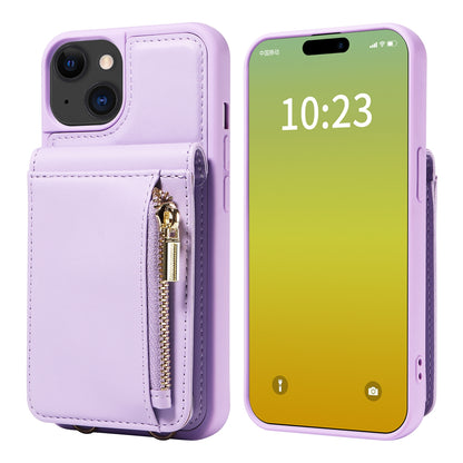 ELECTROPRIME For iPhone 15 Crossbody Lanyard Zipper Wallet Leather Phone Case(Purple)
