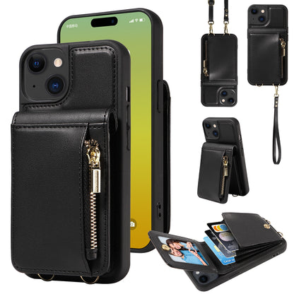 ELECTROPRIME For iPhone 15 Crossbody Lanyard Zipper Wallet Leather Phone Case(Black)