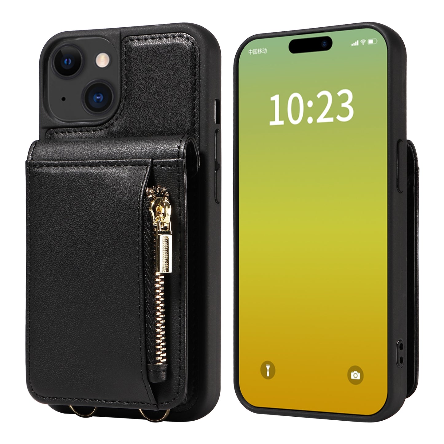 ELECTROPRIME For iPhone 15 Crossbody Lanyard Zipper Wallet Leather Phone Case(Black)