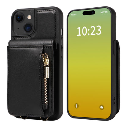 ELECTROPRIME For iPhone 15 Crossbody Lanyard Zipper Wallet Leather Phone Case(Black)
