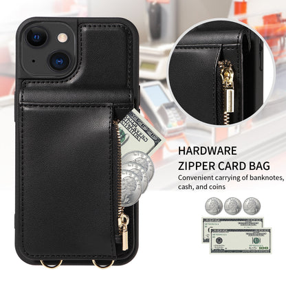 ELECTROPRIME For iPhone 15 Crossbody Lanyard Zipper Wallet Leather Phone Case(Black)