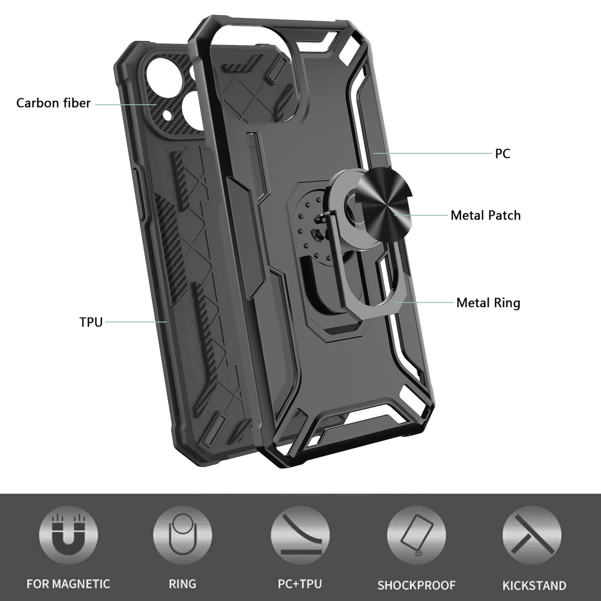 ELECTROPRIME For iPhone 15 Plus Warship Armor 2 in 1 Shockproof Phone Case(Black)