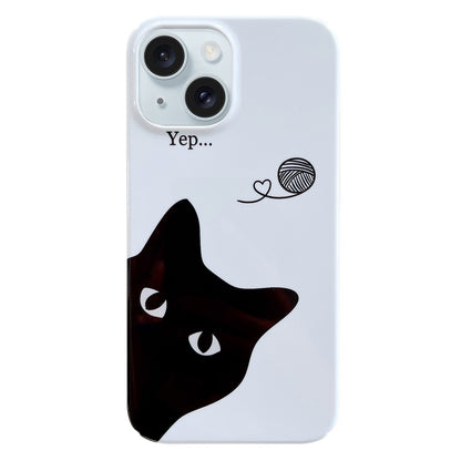 ELECTROPRIME For iPhone 15 Painted Pattern PC Phone Case(Black Cat)