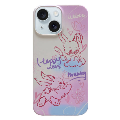 ELECTROPRIME For iPhone 15 Painted Pattern PC Phone Case(Pink Line Bunny)