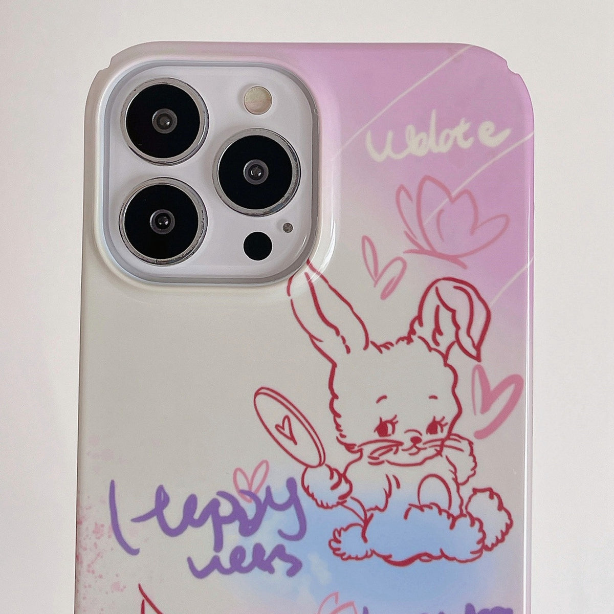 ELECTROPRIME For iPhone 15 Painted Pattern PC Phone Case(Pink Line Bunny)