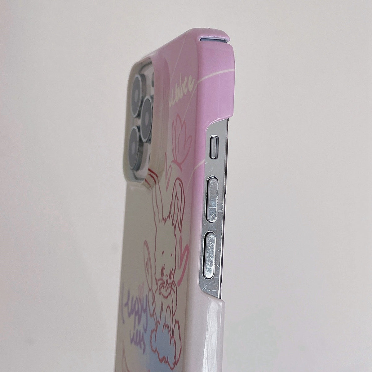 ELECTROPRIME For iPhone 15 Painted Pattern PC Phone Case(Pink Line Bunny)