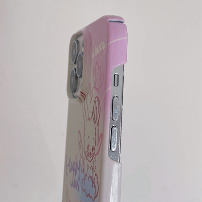 ELECTROPRIME For iPhone 15 Painted Pattern PC Phone Case(Pink Line Bunny)