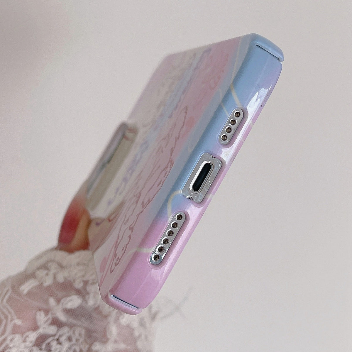 ELECTROPRIME For iPhone 15 Painted Pattern PC Phone Case(Pink Line Bunny)