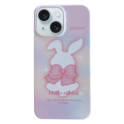 ELECTROPRIME For iPhone 15 Painted Pattern PC Phone Case(Pink Bowknot Bunny)