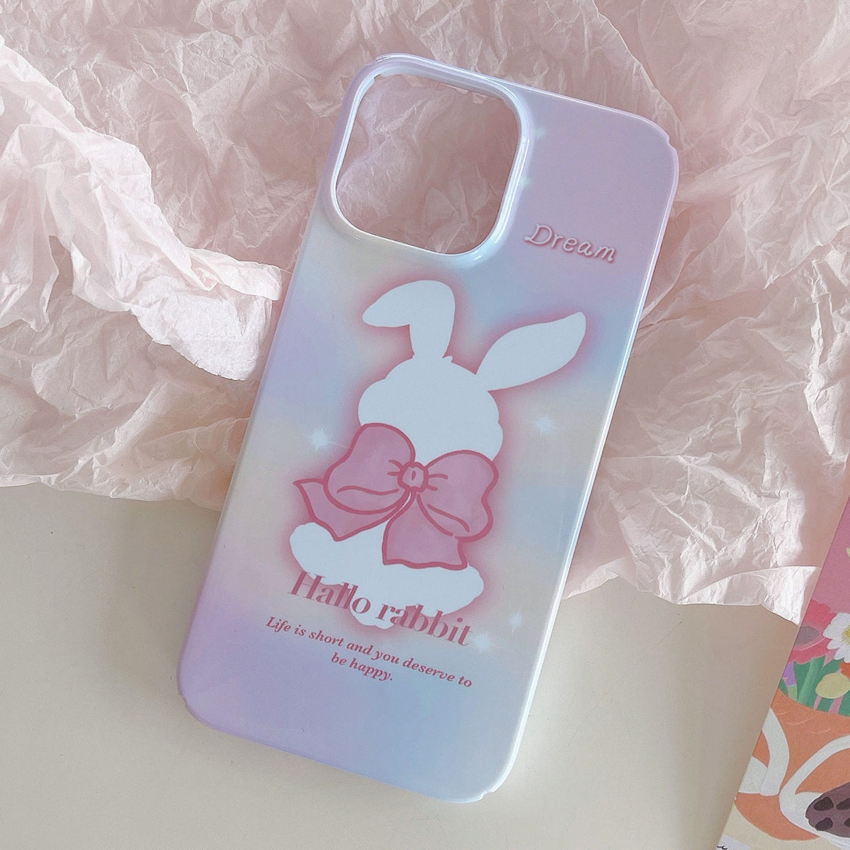 ELECTROPRIME For iPhone 15 Painted Pattern PC Phone Case(Pink Bowknot Bunny)