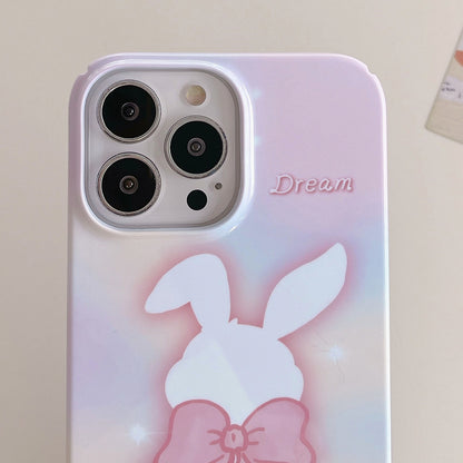 ELECTROPRIME For iPhone 15 Painted Pattern PC Phone Case(Pink Bowknot Bunny)