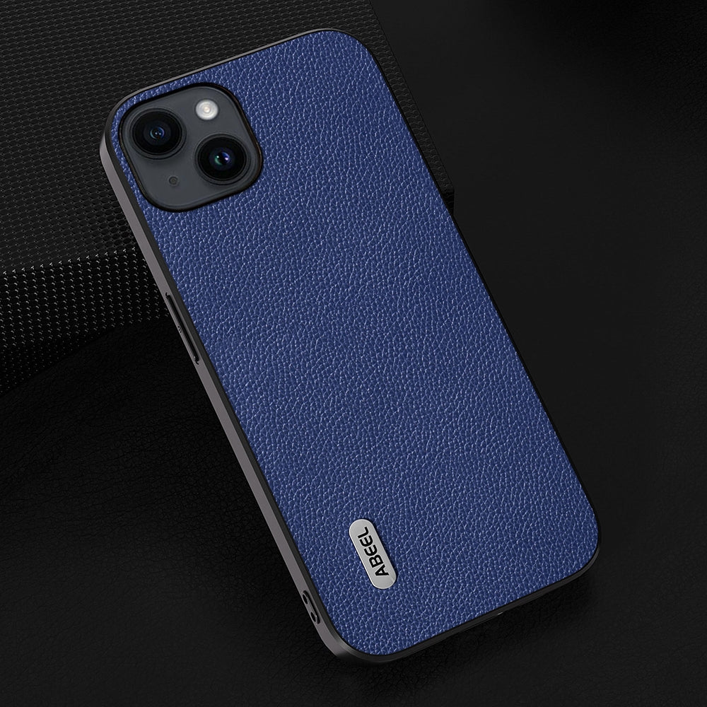 ELECTROPRIME For iPhone 15 ABEEL Black Edge Genuine Leather Mino Phone Case(Royal Blue)
