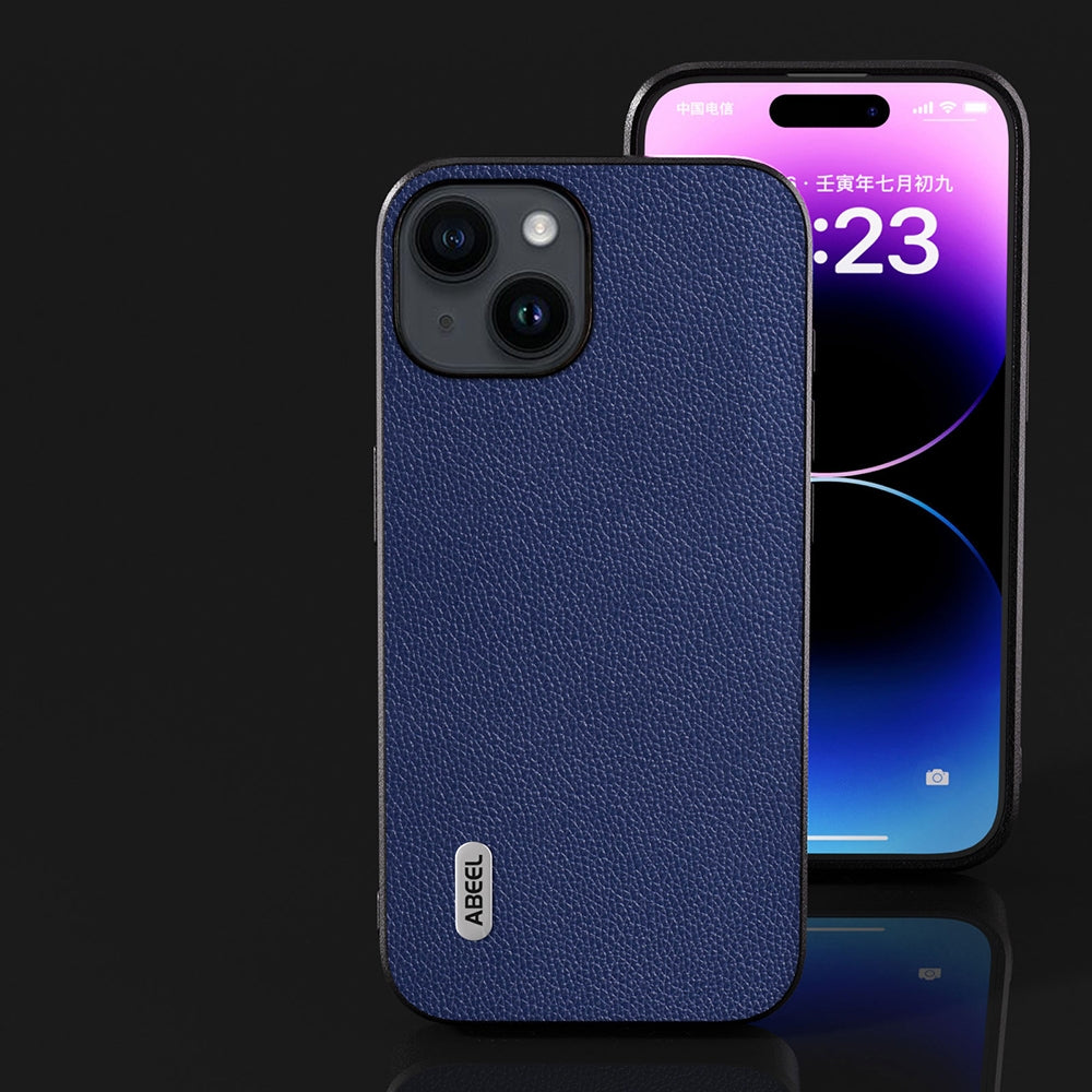 ELECTROPRIME For iPhone 15 ABEEL Black Edge Genuine Leather Mino Phone Case(Royal Blue)