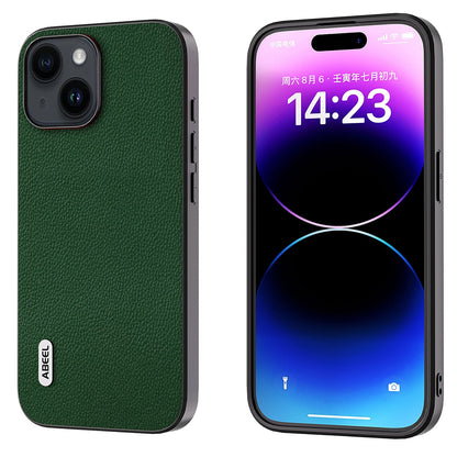 ELECTROPRIME For iPhone 15 ABEEL Black Edge Genuine Leather Mino Phone Case(Green)
