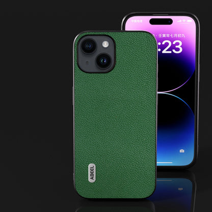 ELECTROPRIME For iPhone 15 ABEEL Black Edge Genuine Leather Mino Phone Case(Green)