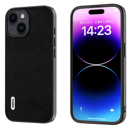 ELECTROPRIME For iPhone 15 ABEEL Black Edge Genuine Leather Mino Phone Case(Black)