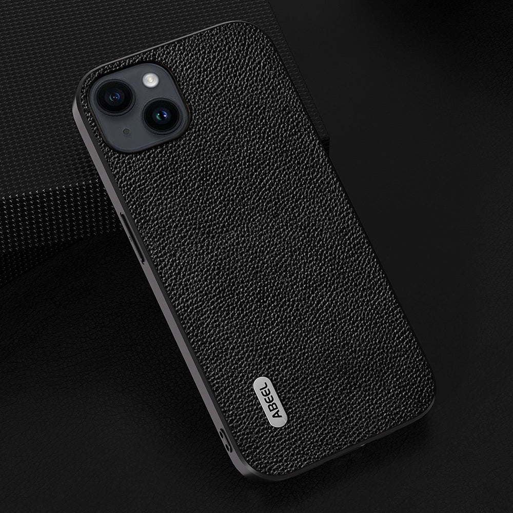 ELECTROPRIME For iPhone 15 ABEEL Black Edge Genuine Leather Mino Phone Case(Black)