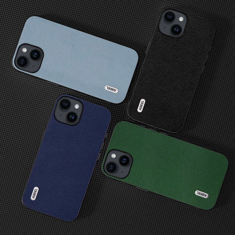 ELECTROPRIME For iPhone 15 ABEEL Black Edge Genuine Leather Mino Phone Case(Black)