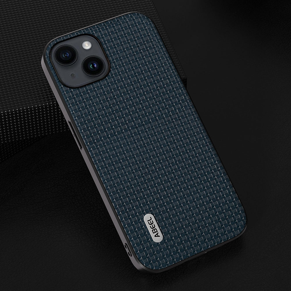 ELECTROPRIME For iPhone 15 ABEEL Genuine Leather Luxury Black Edge Phone Case(Royal Blue)