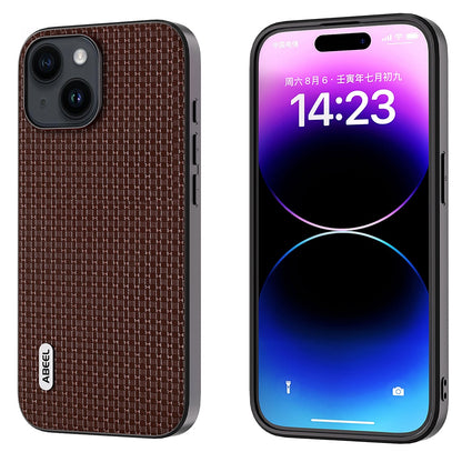 ELECTROPRIME For iPhone 15 ABEEL Genuine Leather Luxury Black Edge Phone Case(Coffee)