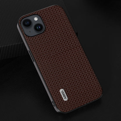 ELECTROPRIME For iPhone 15 ABEEL Genuine Leather Luxury Black Edge Phone Case(Coffee)