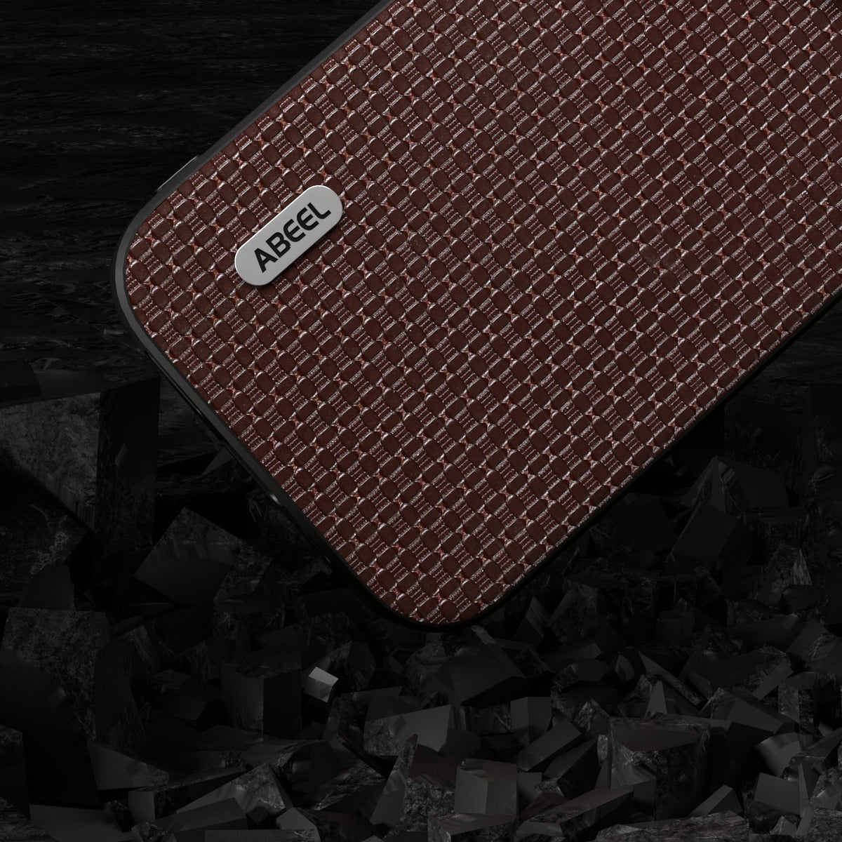 ELECTROPRIME For iPhone 15 ABEEL Genuine Leather Luxury Black Edge Phone Case(Coffee)