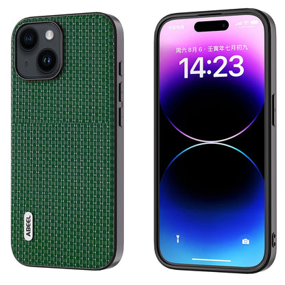 ELECTROPRIME For iPhone 15 ABEEL Genuine Leather Luxury Black Edge Phone Case(Night Green)