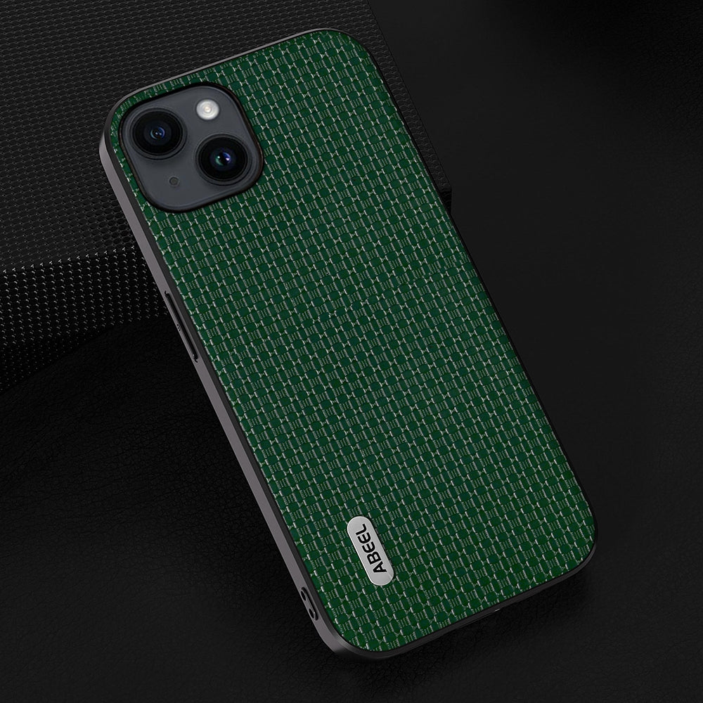 ELECTROPRIME For iPhone 15 ABEEL Genuine Leather Luxury Black Edge Phone Case(Night Green)