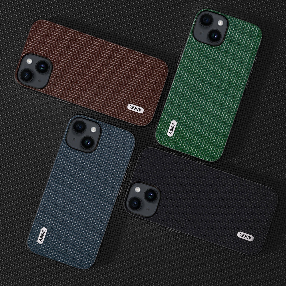 ELECTROPRIME For iPhone 15 ABEEL Genuine Leather Luxury Black Edge Phone Case(Night Green)