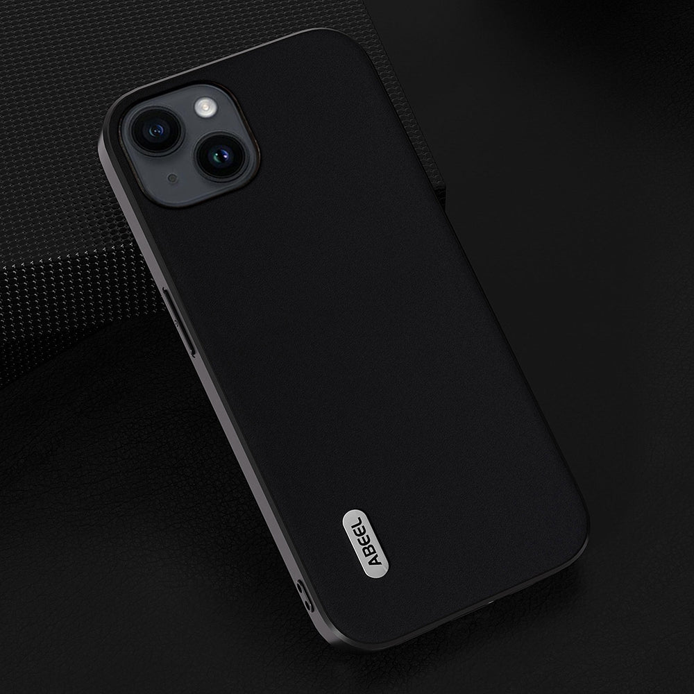 ELECTROPRIME For iPhone 15 ABEEL Genuine Leather Silky Soft Black Edge Phone Case(Black)