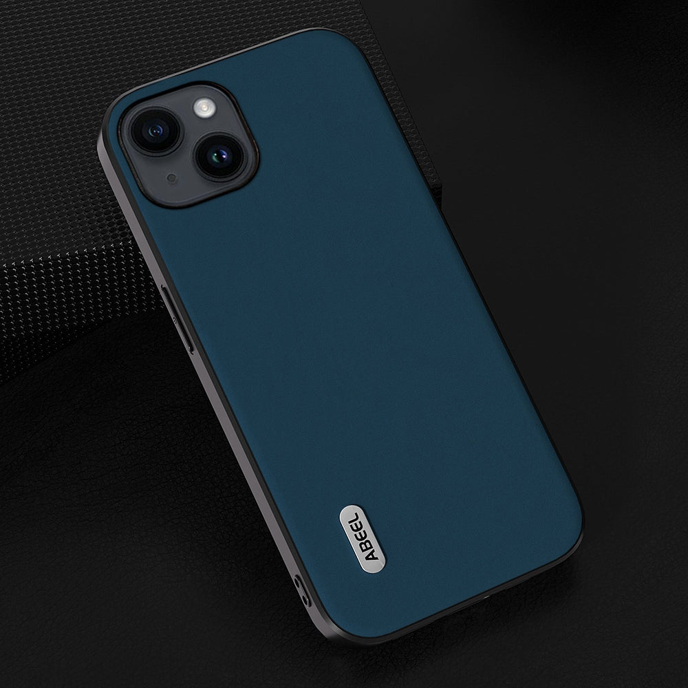 ELECTROPRIME For iPhone 15 ABEEL Genuine Leather Silky Soft Black Edge Phone Case(Blue)