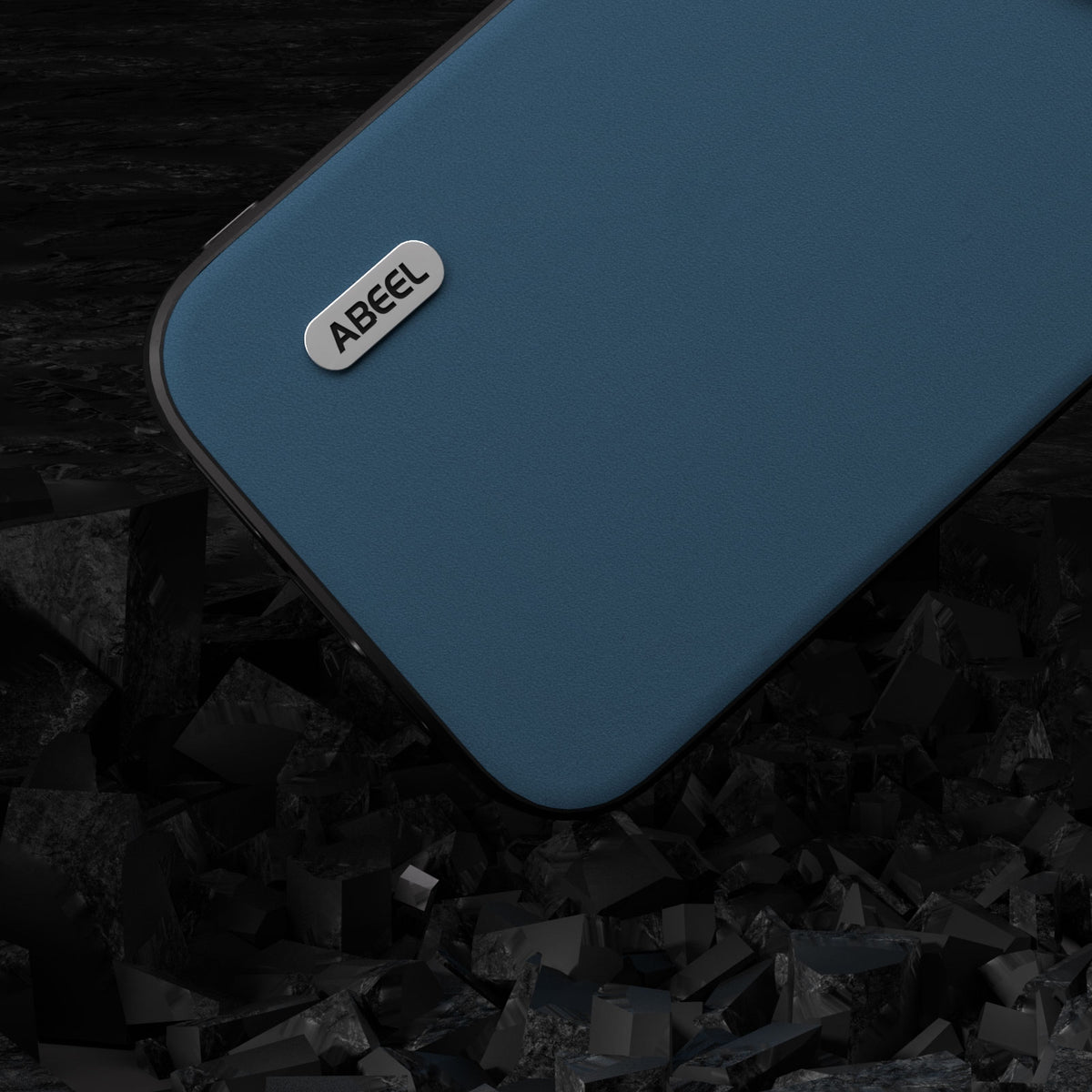 ELECTROPRIME For iPhone 15 ABEEL Genuine Leather Silky Soft Black Edge Phone Case(Blue)