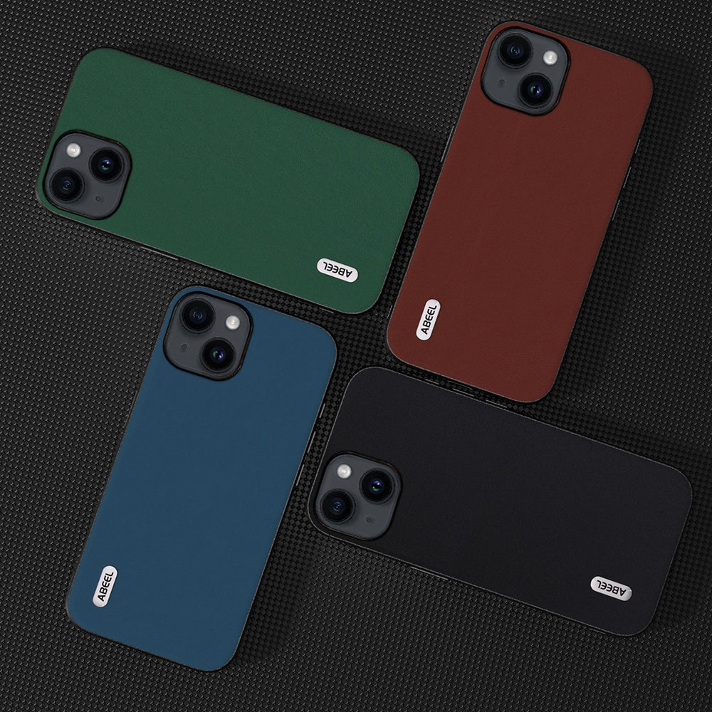 ELECTROPRIME For iPhone 15 ABEEL Genuine Leather Silky Soft Black Edge Phone Case(Blue)