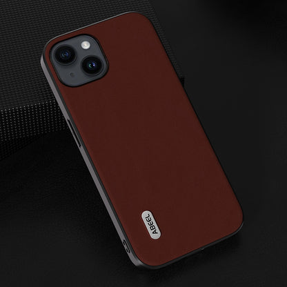 ELECTROPRIME For iPhone 15 ABEEL Genuine Leather Silky Soft Black Edge Phone Case(Coffee)