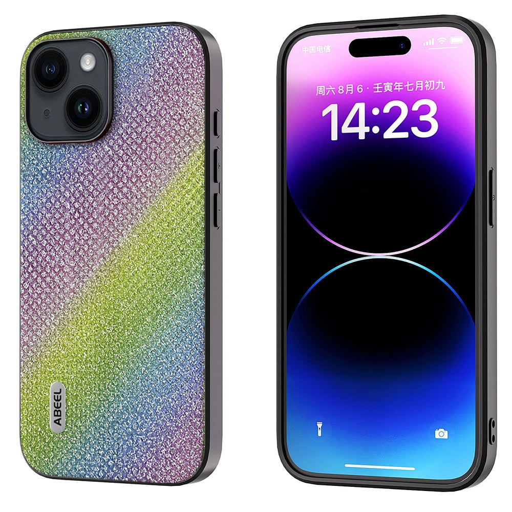 ELECTROPRIME For iPhone 15 ABEEL Diamond Black Edge Phone Case(Rainbow Diamond)
