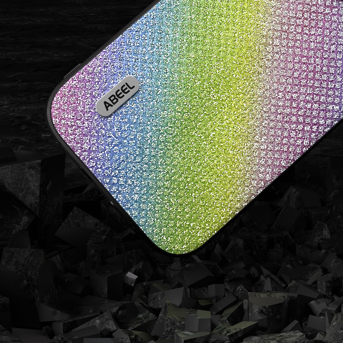 ELECTROPRIME For iPhone 15 ABEEL Diamond Black Edge Phone Case(Rainbow Diamond)