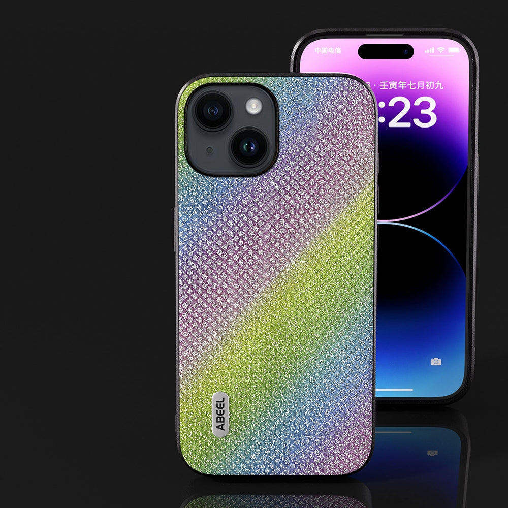 ELECTROPRIME For iPhone 15 ABEEL Diamond Black Edge Phone Case(Rainbow Diamond)