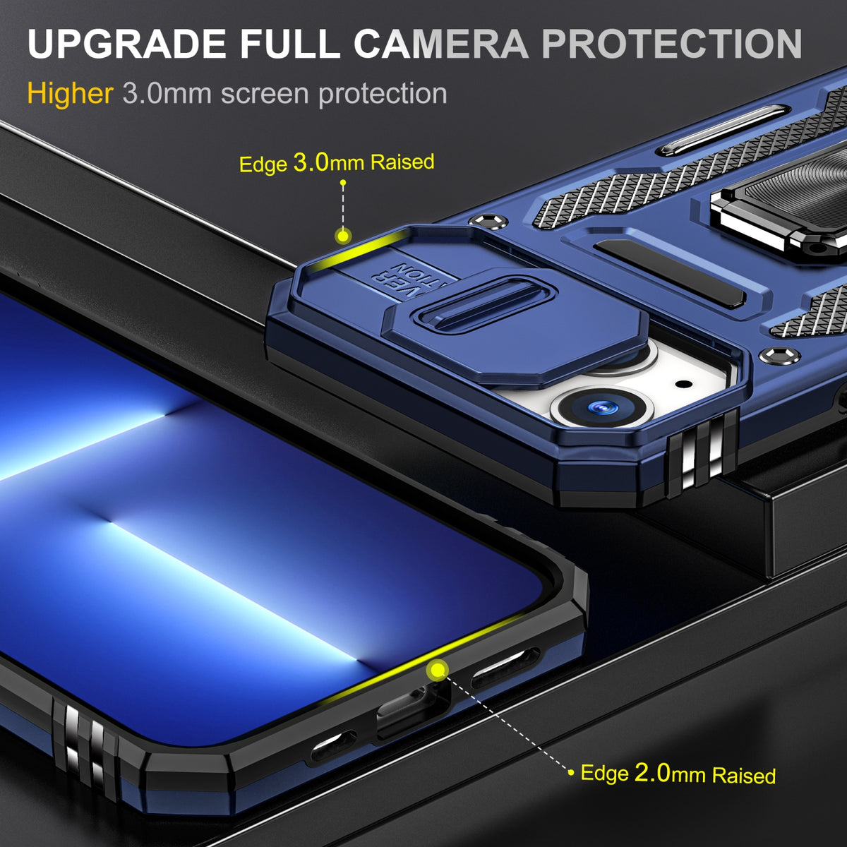 ELECTROPRIME For iPhone 15 Plus Armor PC + TPU Camera Shield Phone Case(Navy Blue)
